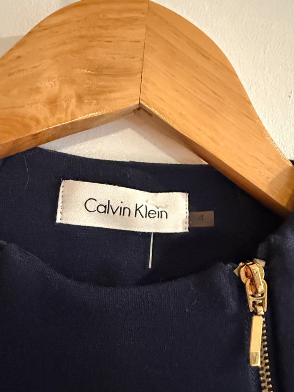 Calvin Klein Navy Sheath Dress with Gold Zip Accents size 4 - Picture 2 of 5